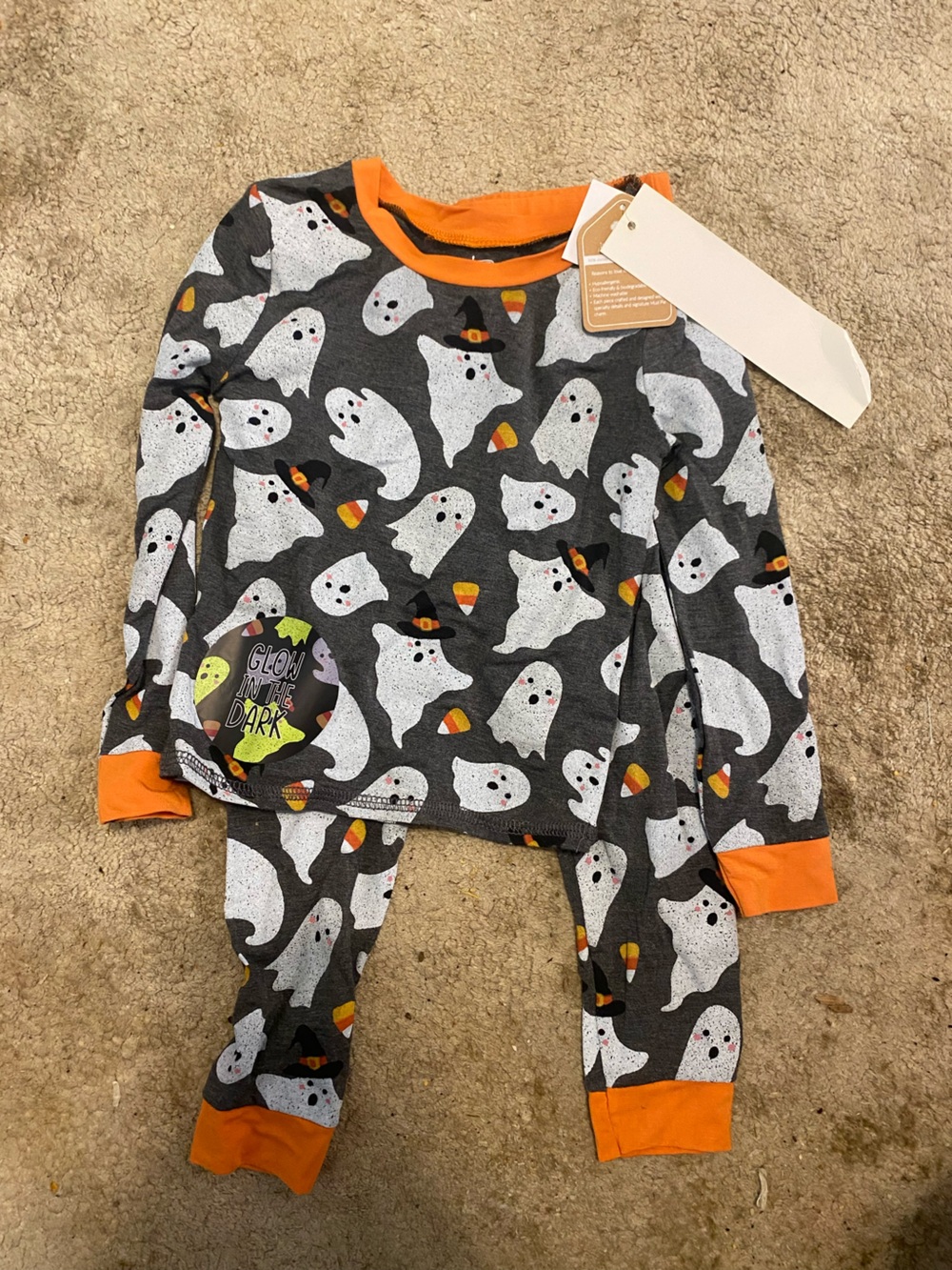 Mud pie Halloween Glow-In-The-Dark Pajama Set - Gray & Orange